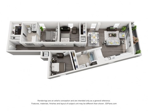 Floor plan for 3 beds, 2 baths, 1158 sqft